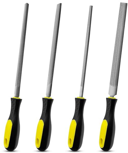 Yonality 4 Stück Feilen Set 8 Zoll, 200mm Feilenset Metall, Enthält unter anderem Flachfeile, Rundfeile, Halbrundfeile, Dreikantfeile, Handy Tools for Fine Finishing, für Werkstatt und Heimwerken
