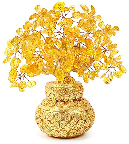BWINKA Feng Shui Citrin Mehrfarbiger Crytal Geldbaum Bonsai mit chinesischer Dekoration für Glück und Reichtum