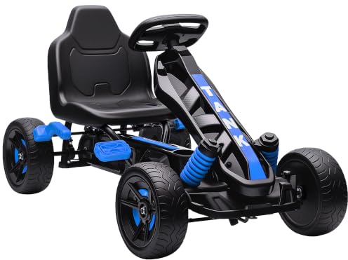 AIYAPLAY Gokart Tretauto mit Handbremse für Kinder 3-6 Jahren Blau | Automatisches Kupplungssystem, Vor- und Rückwärtsgang, Rutschfeste EVA-Räder, Tretfahrzeug, Kinderfahrzeug, Pedal-Gokart