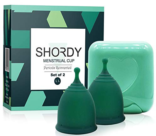 Shordy Menstrual Cup, Set of 2 – Large with Mini Box, 100% Medical Grade Silikon-Menstruationstasse Periodentasse für feminine Hygiene, eine bessere und sicherere Alternative zu Binden und Tampons