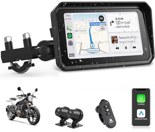 Jansite 6,25 Zoll Motorrad Carplay Android Auto mit 4K Dual Dashcam | Digitaler Kabelcontroller, HD Wasserdichter Touchscreen, Loop-Aufnahme, Bluetooth ,Siri/G-oogle Assistant, WiFi App-Steuerung