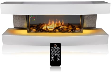 Classic Fire Elektrokamin Montreal Elektrischer Kamin 2000W - mit Heizung und Kaminfeuer - Deko Kamin mit LED - Einstellbarer Thermostat - Inkl. Fernbedienung - Weiß