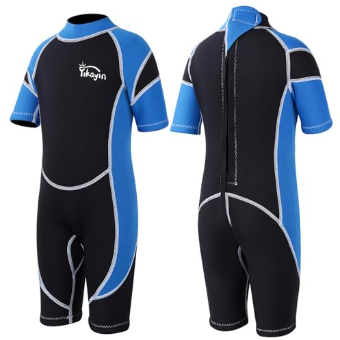 Yikayin Neoprenanzug Kinder Kurz, 2.5mm Neopren Shorty für Jungen Mädchen, Thermo UV Schwimmanzug Rückenreißverschluss zum Schwimmkurs, Tauchen, Surfen, Schnorcheln