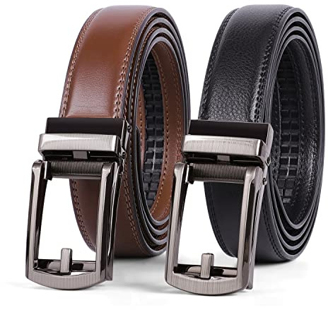 WERFORU 2 Stück Herren Ledergürtel Automatik Leder Gürtel für Anzug und Freizeit Ratschengürtel für Herren mit Automatischer Schnalle