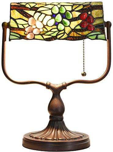 Bieye L30764 Tiffany Grape Banker-Schreibtischlampe aus Buntglas für Lesearbeiten, 14 Zoll hoch