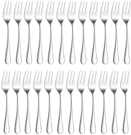 RayPard 24-teiliges, 14cm, Edelstahl kuchengabeln Set, Spiegelpolieren Gebäckgabel Dessertgabel Set, Kleine Obstgabel Set