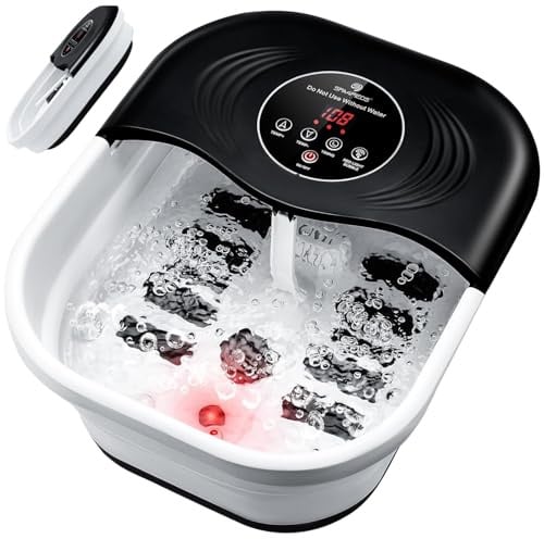 Fußbad Massagegerät mit Heizung, Fussmassagegerät Wasser mit Präziser LCD-Temperaturregelung, Timer, Blasen und Bimsstein, Fussbad mit Massagefunktion, Fußsprudelbad Wellness Geschenk (Schwarz)