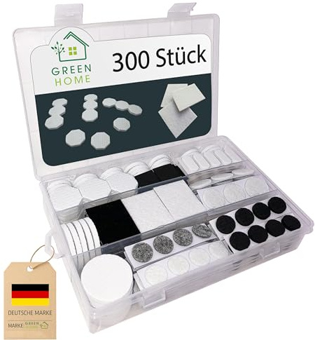 GREEN HOME Möbelgleiter Box | Filzgleiter & Antirutsch Pads | 300-teilig – Bodenschutz & Kratzschutz für Stuhl Tisch Schrank – Parkett Laminat Fliesen Holz – Möbelschutz Set rund oval eckig