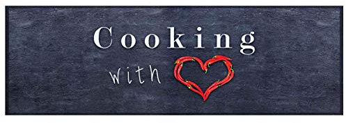 Küchenläufer Küchenteppich Teppichläufer Cooking with Love | waschbar, Größe:ca. 60 x 180 cm