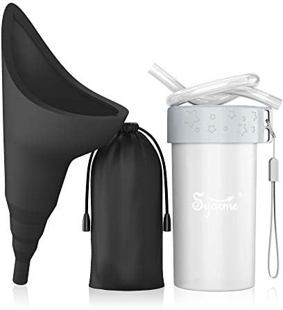 Syarme Urinella Für Frauen, Tragbarer Wiederverwendbarer Pinkelhilfe Für Frauen Mit Verlängerungsrohr,Geeignet Für Reisen, Festivals, Camping, Staus Usw. Mit wasserdichter Tasche und Tasse (Schwarz)