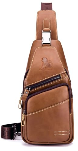 pundarika umhängetasche herren leder tasche herren brusttasche crossbody schultertasche männertasche sling bag-Braun