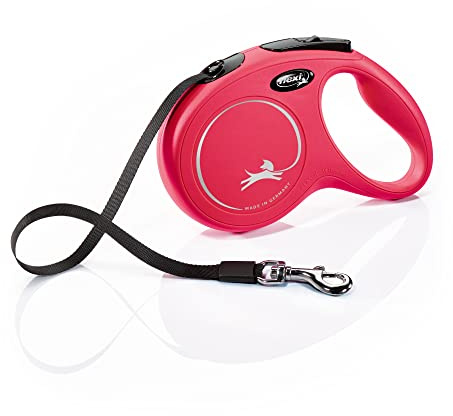 flexi® Classic M | 5m Gurt Roll-Leine für Hunde bis 25 kg | Rot | ausziehbare Hundeleine | Gewicht 274 gr | Maße 11.6 x 18.8 cm