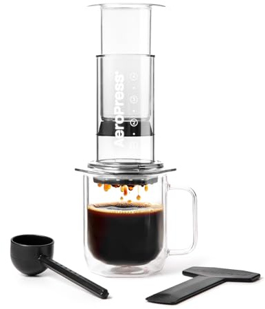 AeroPress Clear Kaffeepresse – 3-in-1 Brühmethode kombiniert French Press, Pour-over, Espresso, vollmundiger Kaffee ohne Bitterkeit oder Rückstände, kompakte Kaffeemaschine für Reisen, transparent