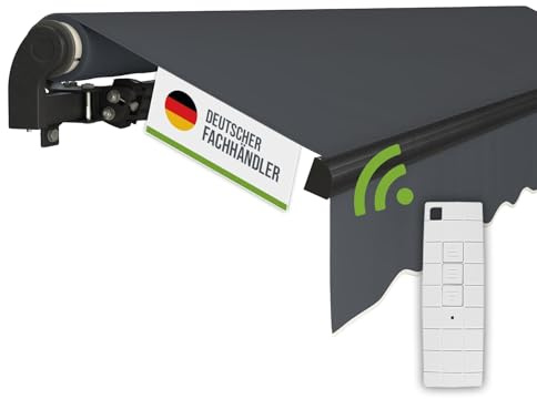 empasa Elektrische Gelenkarmmarkise 'Start Plus' Markise Sonnenmarkise Sonnenschutz, komplett vormontiert, Verschiedene Größen und Farben, Farbe:anthrazit, Größe:300 x 250