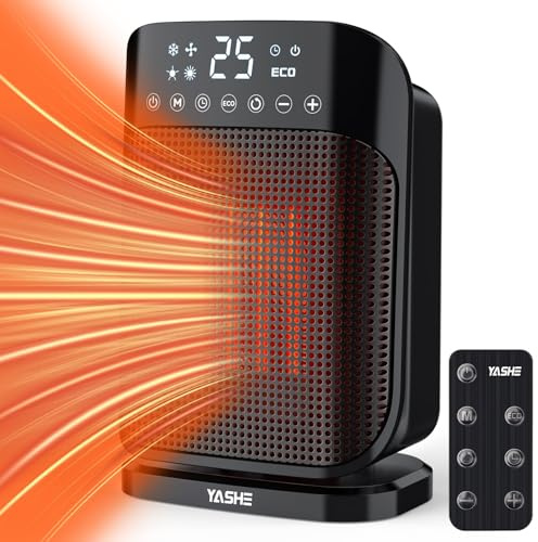 YASHE Heizlüfter, 1800W PTC Keramik-Heizlüfter, Elektrischer Heizung Energieeffizient, 75 ° Oszillation, 5 Modi 24h Timer, Thermostat, Überhitzungsschutz-, Kipp-Schutz, Schwarz