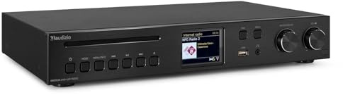 Audizio Brescia Digital Radio Receiver HiFi, WLAN, Bluetooth, USB, Schwarz | Internetradio mit CD Player, DAB Tuner für Stereoanlage, RCA, AUX, MP3, Alarm, Sleeptimer, mit Fernbedienung, Media-Receiver
