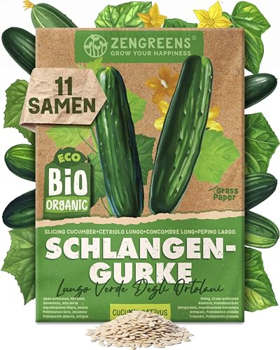 ZenGreens® - Bio Schlangen-Gurken Samen (Lungo Verde Degli Ortolani) - Schlangen-Gurkensamen - Gemüsesamen für den einfachen Anbau im Garten, Balkon oder Hochbeet - Gemüse Saatgut