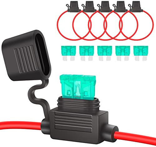 JatilEr Sicherungshalter Kfz 12AWG 5 Stück, Kfz Auto Sicherungshalter Kupferkabel, Kfz Sicherungshalter mit 30A Kfz Sicherungen für Auto/Lkw/Motorrad/Boot