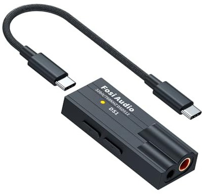 Fosi Audio DS1 Tragbarer DAC Kopfhörerverstärker, Headphone Amp mit ES9038Q2M Chip Unterstützt PCM 32-bit/768kHz & DSD512, 3,5mm & 4,4mm Ausgänge für Hi-Fi Audio, USB DAC Verstärker für Kopfhörer