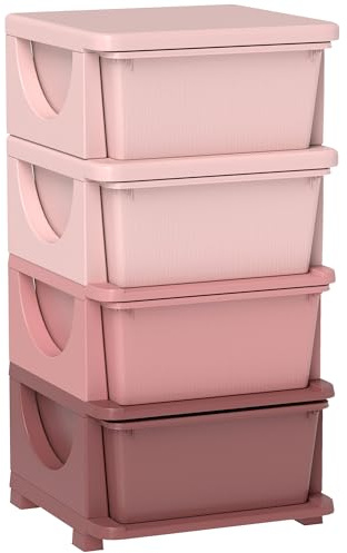 HOMCOM Schubladenschrank für Kinder mit Stauraum Aufbewahrungsboxen Spielzeug-Organizer Spielzeugkiste vier Ebenen für Kinderzimmer 3-6 Jahre Kindermöbel Rosa 37 x 37 x 76 cm