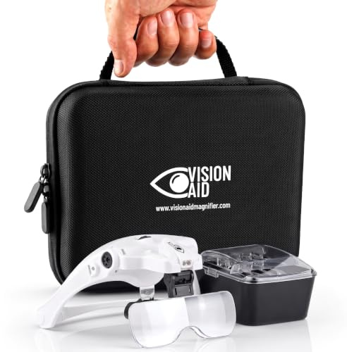 Vision Aid Lupen mit LED-Licht 5 Linsen Stirnband Schutzaufbewahrungsbox Brillenlupe Freihändige beleuchtete Kopflupe für Hobbyhandwerk Makuladegeneration Malerei Brillenträger Naharbeit