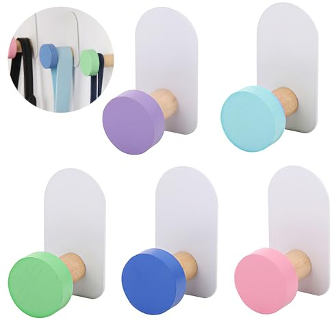 APOMOONS Bunte Wandhaken,5 Stück Handtuchhaken Wandhaken, Selbstklebende Haken Handtuchhalter ohne Bohren Wandhaken Garderobenhaken für Badezimmer Schlafzimmer Küche Wohnzimmer Kinder Kleiderhaken