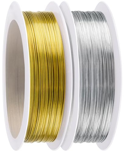 Caianwin-0.3mm x 100m Basteldraht Dünn,Silber & Gold Schmuckdraht 2 Rollen | Blumendraht, Bindedraht, Draht zum Basteln für Schmuck Herstellung, Häkeln, DIY Handwerksarbeit, Blumensträuße, Binden