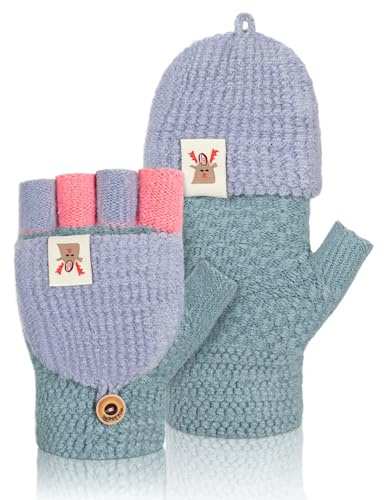 Becellen Handschuhe Kinder, Winter Fingerlose Handschuhe Warme Winterhandschuhe Gestrickt Fäustlinge Kinderhandschuhe für 5-11 Jahre alt Jungen Mädchen