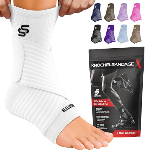 Sleeve Stars Sprunggelenkbandage - Plantarfasziitis & Achillessehnen Entlastung, Fußgelenk Bandage mit verstellbarem Riemen I Knöchelbandage I Fußbandage für rechts oder links (1 Stück,Weiß)