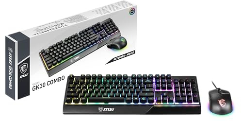 MSI Vigor GK30 IT Halbmechanische Gaming-Tastatur mit RGB-LED-Hintergrundbeleuchtung, Mystic Light, Multimedia-Hotkey-Tastatur + Maus, volle Größe, Schwarz