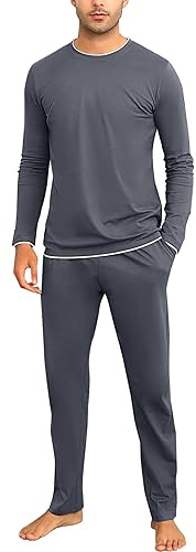 Aseniza Herren Schlafanzug Lang Pyjama Baumwolle Winter Zweiteilige S-3XL | Weicher Hausanzug Nachtwäsche Pyjamas mit Langarmshirt und Schlafanzughose für Männer
