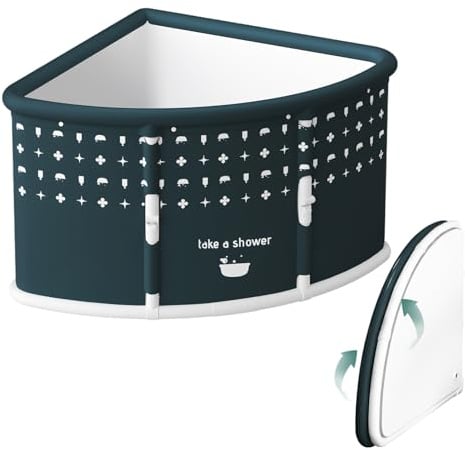 Ehozirta Space sparende Faltbadewanne für Erwachsene-fächerförmige, 70 cm x 70 cm x 55 cm, verdicktes PVC-Material zur Isolierung, faltbar zu 7,5 cm, einfach zu speichern, keine Installation benö