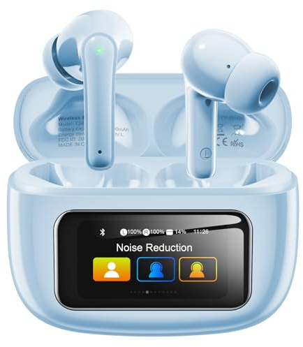 Kopfhörer Kabellos Bluetooth 5.4, In Ear Kopfhörer Bluetooth mit Touchscreen & 5 EQ Modi, Bluetooth Kopfhörer ANC/ENC Noise Cancelling, 8H Spielzeit, IPX7 Wasserdicht Sport & Gaming Kopfhörer-Hellblau