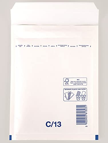 100 Stück Luftpolsterumschläge Luftpolstertaschen Versandtaschen Gr. C3 / DIN A5/B6+ (170 x 225 mm außen) Farbe weiß