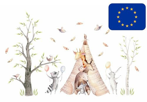 Osomhome | Wandtattoo Kinderzimmer Wanddeko Waldtiere I Wandsticker Jungenzimmer | Tapete Selbstklebend Wandbilder Jugendzimmer | os3667 (150x90cm)