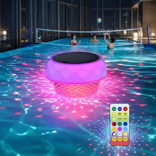 GEYUEYA Home Poolbeleuchtung Solar Kabellos Dynamisches RGB | IP68 WASSERDICHT, STABIL SCHWIMMEND, DIAMANT-DESIGN & DYNAMISCHES RGB, SOLARGESPEIST & KABELLOS