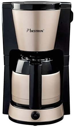 Bestron Filter-Kaffeemaschine für 8 Tassen Kaffee, Kaffeemaschine mit 1 Liter Thermokanne, inkl. Permanent-Filter & Abschaltautomatik, 900 W, Farbe: Hellbeige