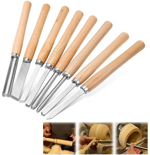 OJTOJT Drechselmesser Set, 8 Stück holz drehmeißel set, Anti-Rost Drechselbeitelsatz für Profis oder Bastler Holzbearbeitung Holzschnitzereien