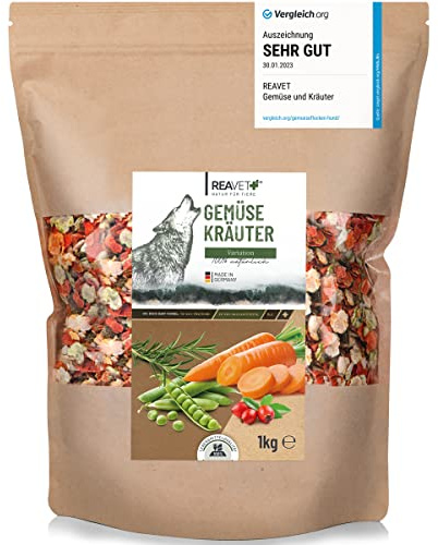 ReaVET TESTURTEIL SEHR GUT 02/24 Gemüse und Kräuter 1kg für Hunde I Gemüseflocken Getreidefrei I Ergänzungsflocken Barf Zusatz für Hund