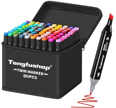 Tongfushop 80 Farben Alkoholmarker Set, Fein- und Keilspitze zum Zeichnen | Schnelltrocknende Alkoholtinte, 1 mm Feinspitze und 1-6 mm Keilspitze, für Zeichnen, Manga, Illustration und Design