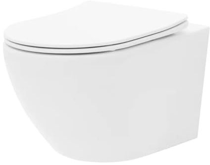 VBChome Hänge-WC Spülrandloses aus Keramik mit Toilettendeckel WC-Sitz aus Duroplast Absenkautomatik Rimless SoftClose-Funktion Tiefspüler Toilette Oval Form Wand WC Wand-WC-Set