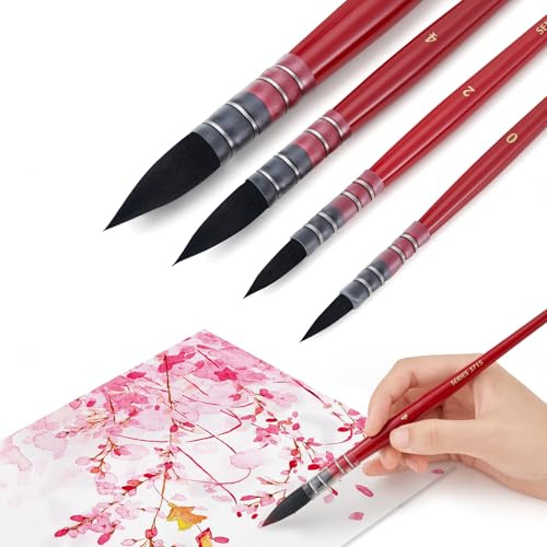 Lightwish Aquarellpinsel-Set, 4 Stück Pinsel-Set für Künstler, Erwachsene und Hobbyisten, spitzer runder Mopp-Pinsel für Aquarell, Gouache