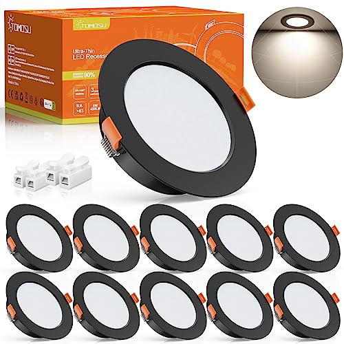 Tomosu LED Spots 230V Schwarz, 5W, Neutralweiß 4000K, IP44, 10er Set | 450LM, 75mm-85mm Lochmaß, Durchmesser 98mm, 24mm Ultra Flach Deckenspots LED für Badezimmer Wohnzimmer Küche, Rund