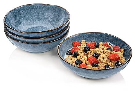 Sänger Schalen Set Darwin, 4-teiliges Schalenset aus Steingut | handmade, Müsli, Teller Tief, Einzigartiges Design 550 ml
