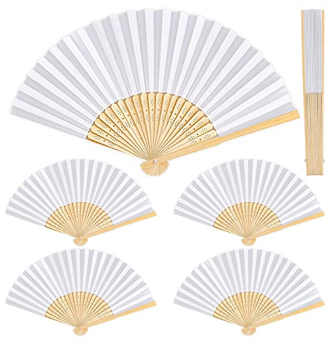 Fächer Hochzeit, 6 Stück Papier Fecher, Fächer Weiß Hochzeitsfächer, Handfächer Weiß DIY Faltfächer für Hochzeit Geburttag Party Fest Wand Deko