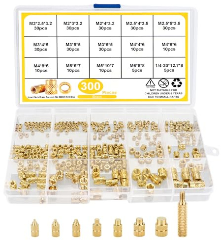 308 Stück Gewindeeinsatz und Lötkolben Einschmelzhilfe Set, mit 300 Stück Einpressmuttern Rändelmutter und 8 Stück Lötspitzen, Lötkolbenspitzen für Gewindeeinsätze M2 (M2.5) / M3 / M4 / M5 / M6 / M8