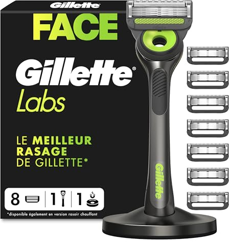 Gillette Labs Rasierer Herren, Nassrasierer, Metall, Schwarz - Herrenrasierer mit Reinigungselement für Eine Glatte Rasur, Inkl. 1 Handstück, 8 Rasierklingen Und Magnetischer Dock