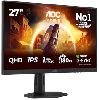 AOC Q27G4XD 27 Zoll WQHD Gaming Monitor, 180Hz, Fast IPS Panel, 0.5ms MPRT, Adaptive Sync, HDR400, G-Sync Compatible, Höhenverstellung,(2560x1440 HDMI 2X 2.0 DP 1x 1.4) Schwarz