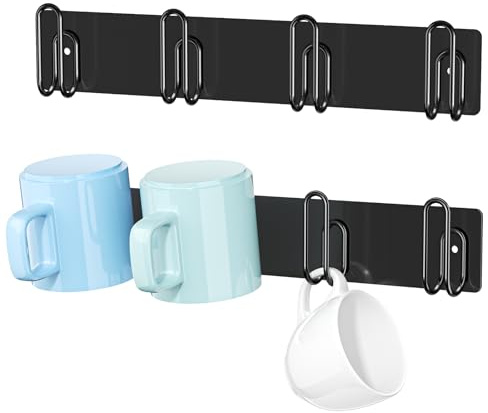 Tassenhalter Wand, 2 Stück Kaffeetassenständer, Tassen Regal Aus Metall für Die Küche, Moderne Kaffee Tee Tassen Aufhänger, Hängendes Tassenhalter für Die Küche, Esszimmer, Kaffeebar (Schwarz)