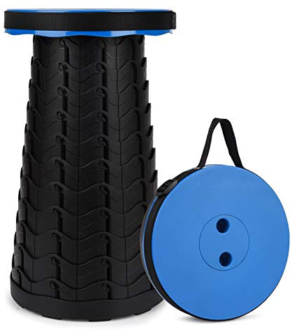 FIEMACH Tragbarer Klapphocker, Zweiten Generation Mini Teleskophocker Leichte Campinghocker für Outdoor Camping Angeln BBQ Drinnen Küche, Belastung 397 lb (L-Blau)